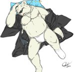 anthro asian_clothing belly black_nose clothing east_asian_clothing eyes_closed fundoshi fur japanese_clothing lying male moobs nipples overweight overweight_anthro overweight_male robe simple_background sleeping solo underwear white_background white_body white_fur chiubear0214 bear mammal 2016 absurd_res hi_res