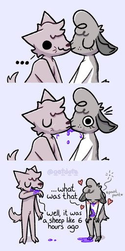 after_vore ambiguous_gender anthro bent_over bodily_fluids breath cheek_tuft chyme countershade_torso countershading crotch_tuft death dialogue duo eating_vomit emetophilia facial_tuft fatal fatal_vore fur grey_body grey_fur hands_on_knees hands_on_legs head_tuft heart_symbol kissing looking_down monotone_background onomatopoeia panting pivoted_ears pointy_ears red_body red_fur scut_tail short_tail sound_effects surprised_expression tail text tuft unseen_prey vomit vomit_exchange vomit_on_face vomit_on_ground vomit_on_hands vomit_on_self vomit_on_stomach vomiting vore white_body white_fur oatdote dote_(oatdote) unnamed_character canid canine canis deer mammal wolf 1:2 cel_shading comic english_text multiple_scenes shaded
