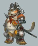 anthro armor asian_clothing belly blade blush bodily_fluids claws clothing east_asian_clothing fundoshi fur genital_fluids head_gear headgear headwear helmet japanese_armor japanese_clothing katana kemono kemonowhite_fur male melee_weapon moobs navel nipples orange_body orange_fur overweight overweight_anthro overweight_male pants_wetting peeing scar solo stained_underwear sweat sword underwear urine urine_stain weapon wet wet_clothing wetting white_belly white_body young young_anthro gappu domestic_cat felid feline felis mammal hi_res