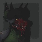 anthro blood bodily_fluids cannibalism gore male solo ghoststrel0k canid canine canis mammal wolf 1:1 absurd_res bust_portrait hi_res portrait