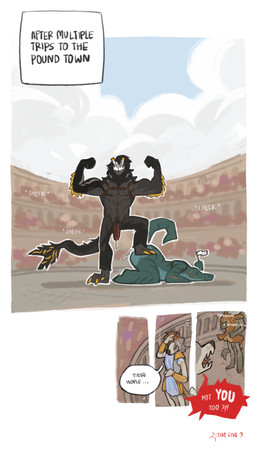 after_sex ambiguous_penetration angry anthro arena arm_feathers arm_markings ass_up black_body black_feathers bodily_fluids brown_body brown_fur cheering claws colosseum crotch_tuft crowd cum cum_drip cum_from_ass cum_in_ass cum_inside curling_tail cyrus_(saint_sol) dialogue dripping duo facial_markings facial_scar feathers feet fluffy foot_on_butt fur genital_fluids genitals golden_claws golden_markings gradient_penis green_body grey_body grey_feathers group head_markings kissing lying male male/male markings medial_ring multicolored_body multicolored_fur muscular muscular_male on_front onomatopoeia penetration penis public public_nudity red_sclera scales scar sex sound_effects speech_bubble standing standing_sex sweat tail tail_feathers tail_tuft text time_skip toe_claws tuft two_tone_body two_tone_fur white_body white_flag white_fur x_eyes yelling_at_another yellow_body yellow_feathers assparagus allosaurid allosauroid allosaurus canid canine canis crocodilian deer dinosaur domestic_dog hyena kaprosuchus mammal prehistoric_species reptile saurischian scalie theropod 9:16 absurd_res english_text hi_res