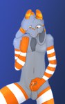 anthro armwear balls bodily_fluids body_hair chest_hair clothing elbow_gloves floppy_ears fur genital_fluids genitals glans gloves grey_body grey_fur hair handwear horn humanoid_genitalia humanoid_penis legwear male masturbation mostly_nude orange_armwear orange_clothing orange_elbow_gloves orange_eyes orange_glans orange_gloves orange_handwear orange_horn orange_legwear orange_stripes orange_thigh_highs pattern_armwear pattern_clothing pattern_elbow_gloves pattern_gloves pattern_handwear pattern_legwear pattern_thigh_highs penile penile_masturbation penis precum precum_string solo striped_armwear striped_clothing striped_elbow_gloves striped_gloves striped_handwear striped_legwear striped_thigh_highs stripes thigh_highs conditional_dnp gusta gusta_(gusta) bovid caprine goat mammal hi_res