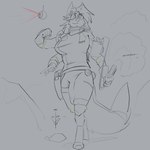 anthro bulge clothed clothing clothing_bulge fully_clothed gynomorph intersex multi_arm multi_limb science_fiction solo topazknight 1:1 absurd_res hi_res monochrome sketch