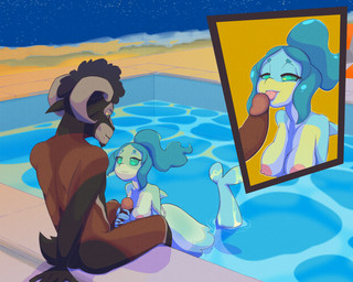 anthro beach breasts butt duo erection female genitals hair holidays licking male male/female nipples nude oral outside penile penis penis_lick poolside sand sea sex sitting sky smile star starry_sky swimming_pool tail tongue water burundanga brand_new_animal halloween studio_trigger izzy_(blubunny82) nina_flip aquatic bovid caprine cetacean dolphin mammal sheep toothed_whale 5:4 hi_res