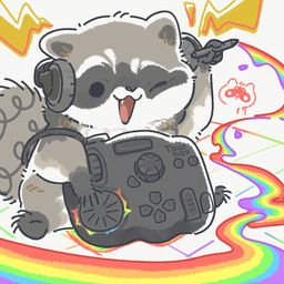 ambiguous_gender black_eyes black_nose chibi dot_eyes electronics feral grey_body headphones one_eye_closed simple_eyes sitting solo white_body wink yencatx mammal procyonid raccoon 1:1 2022