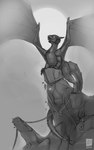 black_claws black_horn claws female feral horn markings solo spots spotted_markings spread_wings tail wings spiritraptor mythology necrodrone_(character) dragon mythological_creature mythological_scalie scalie 5:8 monochrome