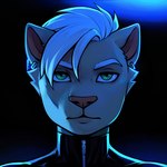 anthro clothing fur intersex latex latex_clothing maleherm neon neon_lights poker_face rim_light sad solo alexa_neon domestic_cat felid feline felis hybrid mammal 1:1 2024 icon