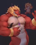 abs anthro beard biceps blonde_hair bracelet facial_hair fangs hair horn jewelry male muscular muscular_anthro muscular_male pecs red_body solo teeth kusunagi mythology winston_(vaanxdragon) dragon mythological_creature mythological_scalie scalie 4:5 hi_res