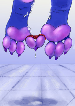 anthro bodily_fluids claws feet foot_focus genital_fluids liquid pawpads paws pink_pawpads purple_paws red_rope rope solo toe_restraints toes toes_tied tenika hi_res