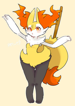 3_fingers 3_toes ambiguous_gender anthro arm_tuft big_tail biped black_body black_fur breasts butt butt_from_the_front cheek_tuft chest_tuft claws digitigrade dipstick_tail eyelashes facial_tuft featureless_breasts featureless_crotch feet female female_anthro finger_claws fingers fluffy fluffy_tail front_view fur hip_tuft inner_ear_fluff knock-kneed looking_up markings multicolored_body multicolored_fur multicolored_tail nude nude_anthro nude_female object_in_tail open_mouth orange_body orange_eyes orange_fur orange_inner_ear_fluff orange_nose orange_tail_tip pointy_ears prick_ears raised_arms shoulder_tuft simple_background small_breasts solo standing stick stick_in_tail tail tail_markings toes tuft two_tone_tail white_body white_claws white_fur yellow_body yellow_fur yellow_tail yakiniku628 nintendo pokemon braixen canid generation_6_pokemon mammal pokemon_(species) cel_shading colored digital_drawing_(artwork) digital_media_(artwork) full-length_portrait hi_res portrait shaded