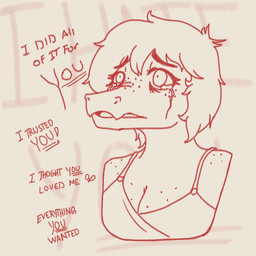 anthro bodily_fluids breasts cleavage clothed clothing crying dialogue dress female freckles hair open_mouth short_hair snout solo tears text majormiju cavemanon_studios i_wani_hug_that_gator olivia_halford baryonyx dinosaur prehistoric_species reptile scalie spinosaurid theropod 1:1 2024 english_text monochrome sketch