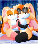 anthro areola armwear bed bedroom_eyes big_breasts breasts clothing crown duo elbow_gloves eyewear eyewear_on_head female furniture gloves hand_holding handwear headgear huge_breasts kneeling legwear looking_at_viewer mostly_nude narrowed_eyes seductive stockings sunglasses sunglasses_on_head tiara slickehedge sega sonic_the_hedgehog_(series) cream_the_rabbit vanilla_the_rabbit lagomorph leporid mammal rabbit hi_res daughter_(lore) mother_(lore) mother_and_child_(lore) mother_and_daughter_(lore) parent_(lore) parent_and_child_(lore) parent_and_daughter_(lore)