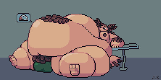 anthro arm_hair barefoot belly belly_hair belly_overhang belly_rolls big_belly body_hair briefs briefs_only brown_nipples bulge clothed clothing fat_rolls feet furniture gauge huge_belly huge_thighs hungry inside leaning_on_table love_handles lying male moobs morbidly_obese morbidly_obese_anthro morbidly_obese_male nipples obese obese_anthro obese_male on_back overweight overweight_anthro overweight_male pseudo_hair pubes rumbling_stomach scale_hair scale_pubes scales soles solo spiked_tail spikes spikes_(anatomy) table tail tan_body tapping_fingers thick_thighs throbbing throbbing_bulge topless topless_male underwear underwear_only waiting jellybru lochard amphibian aquatic axolotl mole_salamander salamander 2024 animated digital_media_(artwork) loop pixel_(artwork) pixel_animation
