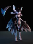 3d_(artwork) absurd_res anthro aury_essentia avali bikini black_bikini black_body black_clothing black_feathers black_swimwear blue_body blue_eyes clothing digital_media_(artwork) feathers female hi_res multicolored_body navel one_eye_closed solo swimwear two-piece_swimsuit white_body white_feathers