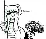 anthro clothed clothing female gun ranged_weapon solo submachine_gun text uzi weapon usuario2 delet_this saria_vaznez_(usuario2) bear felid hybrid mammal black_and_white meme monochrome sketch spanish_text translated