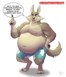 anthro belly big_belly clothed clothing male moobs nipples obese overweight overweight_male shorts_only solo speech_bubble text topless spiritfoxzilla mythology scary_godmother harry_the_werewolf canid canine canis mammal mythological_canine mythological_creature werecanid werecanine werecreature werewolf wolf english_text hi_res