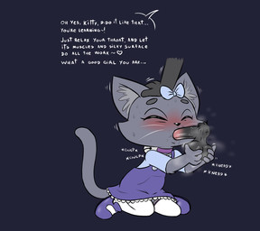 adult_on_young age_difference anthro ball_grab balls bdsm bell biped black_background black_nose blue_clothing blue_dress blush bodily_fluids bow_tie clothed clothing disembodied_hand disembodied_penis dress duo erection eyebrows eyes_closed fellatio female fur genital_fluids genitals good_girl grey_body grey_fur hand_on_head inner_ear_fluff interspecies kneeling legwear male male/female mostly_offscreen_character musk oral penile penis penis_in_mouth pet_praise petplay praise roleplay saliva saliva_on_penis sex simple_background stockings sweat text thigh_highs topwear tuft whiskers white_clothing white_legwear white_stockings young young_anthro young_female furcollector ashe_(starshippizza) chian_(furcollector) domestic_cat felid feline felis lemur mammal primate strepsirrhine 2025 english_text