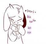 anthro boss_monster_(undertale) bovid caprine clothing dialogue english_text female hi_res horn laugh long_ears mammal mudkipful robe simple_background snout solo text toriel undertale undertale_(series) young