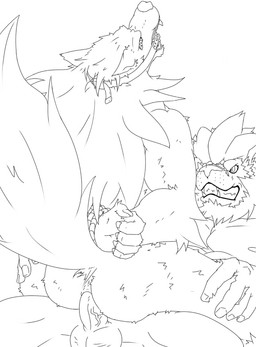 anal anal_penetration anus ball_gag balls bdsm biceps big_muscles bondage bound butt cowgirl_position dominant dominant_male duo erection fangs from_front_position fur gag gagged genitals hands_tied humiliation interspecies lying male male/male male_on_bottom male_on_top male_penetrated male_penetrating male_penetrating_male muscular muscular_male nipples nude on_back on_bottom on_top pecs penetration penile penile_penetration penis penis_in_ass pose presenting presenting_hindquarters rear_view restraints rope rope_bondage sex sitting straddling submissive submissive_male teeth vein haratuka capcom darkstalkers mythology red_earth jon_talbain leo_(red_earth) canid canine canis felid lion mammal mythological_canine mythological_creature pantherine werecanid werecanine werecreature werewolf wolf monochrome sketch