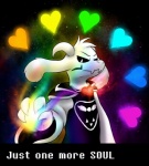 anthro black_sclera clothed clothing fur heart_symbol locket long_ears male pupils rainbow_colors robe slit_pupils solo soul text white_body white_eyes white_fur scottderg undertale undertale_(series) asriel_dreemurr_(god_form) boss_monster_(undertale) bovid caprine mammal english_text