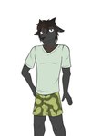 anthro bovid boxers_(clothing) camo camo_clothing camo_print caprine clothing fuze green_clothing green_shirt green_topwear green_underwear hi_res male mammal pattern_clothing roland_(texnatsu) shirt simple_background solo texnatsu topwear underwear white_background