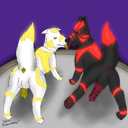 anatomically_correct anatomically_correct_anus animal_genitalia animal_penis anus black_body black_fur butt canine_genitalia canine_penis duo erection feral fur fur_markings genitals glowing glowing_markings kissing knot licking_tongue male male/male markings penis presenting presenting_anus presenting_hindquarters raised_tail rear_view red_markings tail tail_anus white_body white_fur yellow_markings valus_shadewalker eios_radia_(valus_shadewalker) valus_shadewalker_(valus_shadewalker) canid canine canis mammal wolf 1:1 absurd_res hi_res brother_(lore) brothers_(lore) incest_(lore) sibling_(lore)