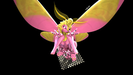 4_arms 4_fingers 4_wings antennae_(anatomy) anthro areola black_background black_sclera blonde_hair blowing_kiss breasts checkered checkered_floor female fingers flesh_fang gesture hair heart_gesture high-angle_view insect_wings lepidopteran_wings looking_at_viewer medium_breasts moth_antennae multi_arm multi_limb multi_wing neck_tuft nipples non-mammal_breasts non-mammal_nipples pink_body pink_wings purple_areola purple_nipples simple_background smile smiling_at_viewer solo thick_thighs tuft white_eyes wide_hips wings yellow_tuft yellow_wings zelyonka warfaremachine_(modeler) parabellam_(warfaremachine) arthropod insect lepidopteran moth rosy_maple_moth 16:9 3d_(artwork) 4k absurd_res digital_media_(artwork) full-length_portrait hi_res portrait source_filmmaker_(artwork) watermark widescreen