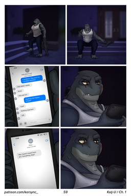 anthro blood blood_on_face bodily_fluids electronics eye_scar facial_scar group_chat male phone phone_screen scar text texting kersync godzilla_(series) toho godzilla goji_(kersync) 2026 2:3 absurd_res comic digital_media_(artwork) english_text hi_res url