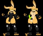 anthro arm_warmers armwear blonde_hair bodysuit clothing erection fur hair latex latex_clothing legwear male skinsuit solo stockings tight_clothing yellow_body yellow_fur shea715 shea_(shea715) lagomorph mammal 6:5 absurd_res alpha_channel hi_res