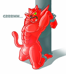 abs angry ankle_cuffs ball_gag bdsm bondage bound bulge clothing cuff_(restraint) gag latex latex_clothing latex_skinsuit male muscular muscular_male pole restraints shackles skinsuit solo tight_clothing wrist_cuffs linxsandwich nintendo pokemon generation_7_pokemon incineroar pokemon_(species)
