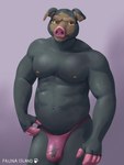 anthro belly bulge clothing detailed_bulge genital_outline male muscular pecs penis_outline solo thong underwear fauna_island nintendo pokemon generation_9_pokemon lechonk mammal pokemon_(species) suid suine sus_(pig) absurd_res hi_res