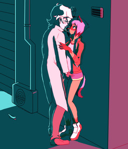 after_kiss alley anthro bodily_fluids clothed clothing coat duo female fingering fingering_partner fluffy fluffy_tail footwear fur gloves gloves_(marking) hair handwear human_on_anthro interspecies jacket male male/female markings saliva semi_public sex shoes tail topwear stealthyburrito brand_new_animal studio_trigger michiru_kagemori shirou_ogami canid canine human mammal raccoon_dog tanuki 2020 hi_res