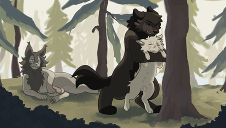 animal_genitalia animal_penis brown_body brown_fur canine_genitalia canine_penis detailed_background feral feral_on_feral feral_penetrated feral_penetrating feral_penetrating_feral forest fur genitals group male male/male male_penetrated male_penetrating male_penetrating_male penetration penis pink_penis plant sex tree trio voyeur white_body white_fur littleperrito warriors_(book_series) bearheart_(littleperrito) fan_character sealfluff_(littleperrito) domestic_cat felid feline felis mammal 2025 hi_res