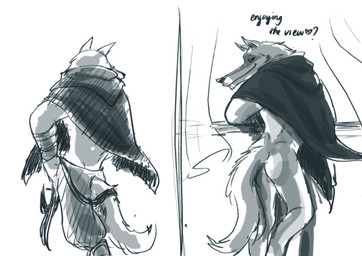 anthro butt clothing fluffy grin inside looking_back male red_eyes smile solo teasing undressing window ultimatellurker dreamworks puss_in_boots_(franchise) death_(puss_in_boots) canid canine canis mammal wolf