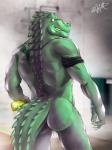 anthro butt looking_at_viewer male muscular muscular_anthro muscular_male nude rear_view shower smile solo spikes standing obfuscator cc-by-nc-nd creative_commons paul_webster alligator alligatorid crocodilian reptile scalie 2019 3:4 digital_media_(artwork) hi_res