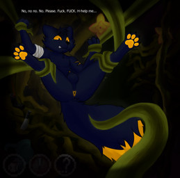 animal_genitalia anthro anus bag balls bandage black_body black_eyes black_fur butt claws dipstick_tail flower forced fully_sheathed fur gameplay_mechanics genitals gun hair handgun imminent_anal imminent_rape imminent_sex laser_gun looking_down machete male markings melee_weapon nervous nervous_smile nude orange_sclera orange_tail panicked_look pawpads penis penis_tip pistol plant presenting presenting_anus profanity ranged_weapon restrained scar sheath simple_background solo spread_legs spreading tail tail_markings tentacles text trapped weapon yellow_anus yellow_pawpads mouspink casualties:_unknown canid canine expie_(gunsawian) fox grabber_plant_(casualties:_unknown) gunsawian hybrid mammal murid murine rat rodent absurd_res digital_drawing_(artwork) digital_media_(artwork) english_text hi_res huge_filesize
