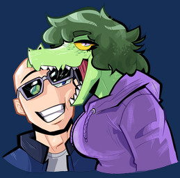 anthro bald biped bite blue_clothing blue_eyes blue_jacket blue_topwear breasts clenched_teeth clothed clothed_female clothed_male clothing duo eyewear female freckled_face freckles green_body green_hair green_scales grey_eyes hair happy head_bite hoodie human_on_anthro interspecies jacket looking_at_viewer male male/female medium_breasts medium_hair non-mammal_breasts open_clothing open_jacket open_mouth open_topwear purple_clothing purple_hoodie purple_topwear romantic romantic_couple scales sharp_teeth shirt simple_background smile sunglasses teeth topwear transparent_background white_clothing white_shirt white_topwear yellow_sclera unlimited-edge cavemanon_studios i_wani_hug_that_gator inco_(iwhtg) olivia_halford baryonyx dinosaur human mammal prehistoric_species reptile saurischian scalie spinosaurid theropod alpha_channel bust_portrait colored hi_res portrait shaded