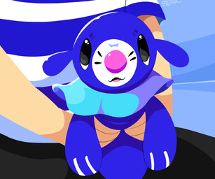 ambiguous_gender black_eyes blue_body duo fangs feral holding_another looking_at_viewer markings open_mouth size_difference teeth tongue whisker_markings sleepy_sealion nintendo pokemon generation_7_pokemon human mammal pokemon_(species) popplio 2026 6:5 dated hi_res signature