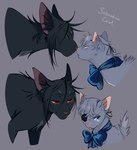 alternate_species ambiguous_gender black_body black_fur blep bow_ribbon duo eye_patch eyewear fangs feral feralized fur furrification grey_body grey_fur hair red_eyes snout teeth tongue tongue_out uneasywolf black_butler ciel_phantomhive sebastian_michaelis domestic_cat felid feline felis mammal hi_res