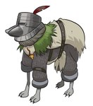2022 angusburgers armor canid canine canis clothed clothing dark_souls domestic_dog feral fromsoftware fur great_helm headgear helmet mammal meme scrungo simple_background solaire_of_astora solo white_background white_body white_fur