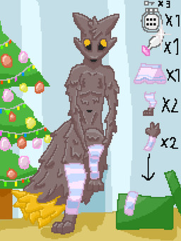 anthro big_tail bottomwear brown_body brown_fur buttplug chastity_cage chastity_device chastity_key christmas_tree clothed clothing dipstick_tail femboy flat_chastity_cage fur gift handwear holidays legwear male markings mittens orange_sclera plant plug_(sex_toy) putting_on_clothes sex_toy simple_background skirt solo stockings tail tail_markings tree mike_noctalios casualties:_unknown christmas gunsaw new_year expie_(gunsawian) gunsawian mammal digital_media_(artwork) pixel_(artwork)