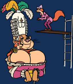 anthro areola areola_slip between_breasts big_breasts big_hat breasts cleavage cleavage_overflow clothed clothing container cup diving_board eyelashes eyes_closed female group half-closed_eyes hat headgear headwear holding_container holding_cup holding_mug holding_object huge_breasts jewelry larger_anthro larger_female male mature_anthro mature_female mug narrowed_eyes simple_background size_difference smaller_anthro smaller_female smaller_male smile swimwear transparent_background trio whiskers redout third-party_edit flaminhotcheatoes_(colorist) disney robin_hood_(disney) maid_marian queen_fiere robin_hood canid canine felid fox lion mammal pantherine red_fox true_fox alpha_channel colored digital_drawing_(artwork) digital_media_(artwork) hi_res