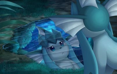 ambiguous_gender blue_eyes contemplating feral fin frown fusion glistening grass head_fin looking_at_reflection looking_at_self night outside plant pokemon_fusion puddle reflection sky solo star starry_sky water water_reflection bokurei nintendo pokemon glaporeon_(bokurei) eeveelution generation_1_pokemon generation_4_pokemon glaceon pokemon_(species) vaporeon 2020 hi_res