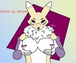 anthro barbell_piercing bodily_fluids breasts facial_piercing female fur lactating lip_piercing nipple_barbell nipple_piercing nipples piercing presenting solo white_body white_fur yellow_body yellow_fur ash_the_skunk bandai_namco digimon canid canine digimon_(species) mammal renamon 6:5 absurd_res hi_res