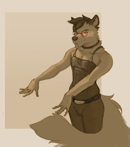 anthro belt clothed clothing crossdressing eyewear facial_piercing femboy glasses lip_piercing looking_at_viewer male piercing solo standing harufeng canid canine mammal absurd_res hi_res