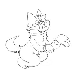 anthro balls bdsm bondage bondage_gear bondage_gloves bound chastity_cage chastity_device clothing collar fur genitals handwear male muzzle_(object) muzzled nude penis petplay puppyplay roleplay solo submissive tail canguuro canid canine canis domestic_dog mammal monochrome