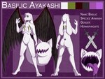 ambiguous_gender anthro big_ears dark_wings fur open_mouth solo tail tail_mouth unusual_anatomy unusual_tail white_body white_fur wings misterpolkovnik basilic_(character) ayakashi model_sheet herm_(lore)