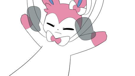 ambiguous_gender anthro belly black_body black_fur black_tail blue_eyes blush disembodied_hand duo embarrassed featureless_crotch fur gloves_(marking) leg_markings lying markings multicolored_body multicolored_fur narrowed_eyes nude on_back paws pink_body pink_fur red_eyes ribbons ribbons_(anatomy) simple_background smile socks_(marking) tail two_tone_body two_tone_fur white_body white_fur yellow_markings yellow_tail sum nintendo pokemon canid canine eeveelution generation_2_pokemon generation_6_pokemon mammal pokemon_(species) sylveon umbreon 16:9 2d_animation animated hi_res long_playtime sound video widescreen