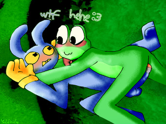 anthro aroused aroused_face asphyxiation balls big_penis blush bow_(feature) bow_tie bow_tie_only butt choking clothing duo emoticon erection female genitals gloves gloves_only green_background green_body handwear handwear_only happy humanoid_genitalia humanoid_penis male male/female mostly_nude nude paws penile penis purple_body scared sex simple_background text yoshreveluv glitch_productions the_amazing_digital_circus jax_(tadc) ribbit_(tadc) amphibian frog humanoid lagomorph leporid mammal rabbit 4:3 digital_drawing_(artwork) digital_media_(artwork) shaded