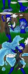 anthro dialogue evolutionary_stone featureless_crotch forest gender_transformation hair male mtf_transformation panicking plant slime solo transformation tree water_stone krasney nintendo pokemon eeveelution generation_1_pokemon pokemon_(species) vaporeon absurd_res comic hi_res